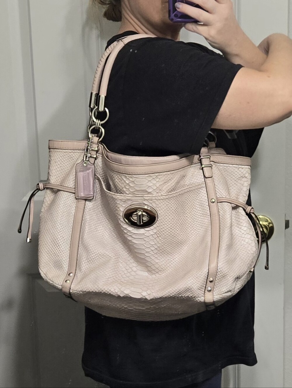 COACH Audrey Pinnacle Embossed Exotic Cinch East West Tote #19585 Mauve Pink - Picture 13 of 15